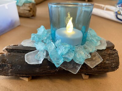 Driftwood,Seaglass and Tealight Holder,Wedding Guest Gifts, Side Table Decor, Driftwood Candle Holder, Farmhouse Decor, Rustic Candle Design - image1